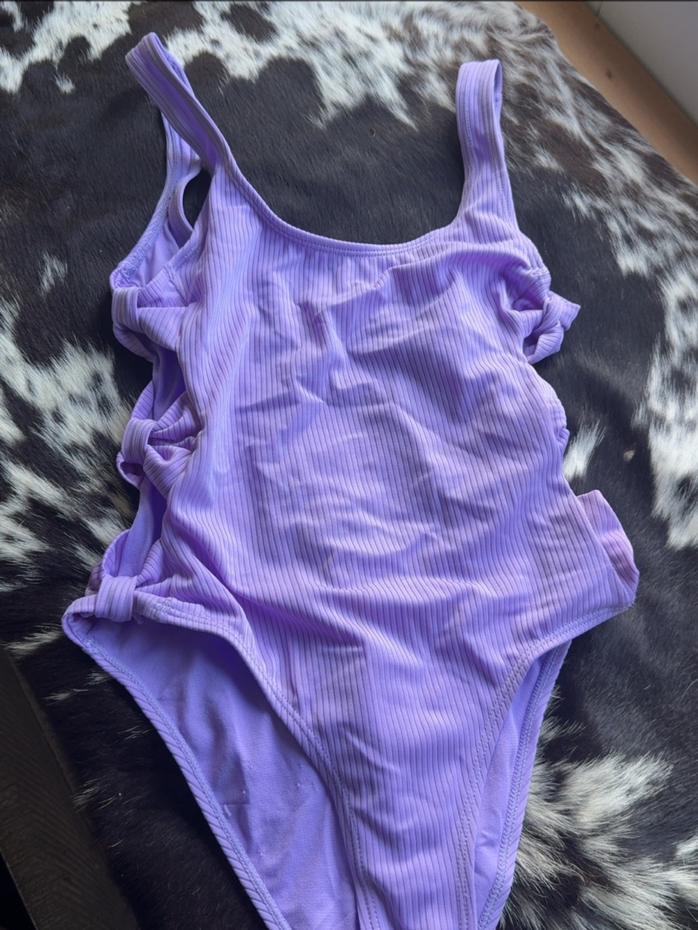 Time and Tru Lilac Ribbed One-Piece Swimsuit